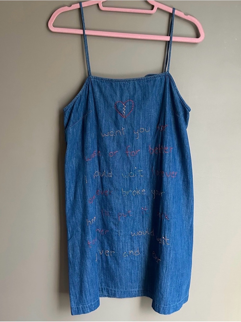 Women’s Old Navy Denim Dress with Hand Embroidered Taylor Swift Lyrics